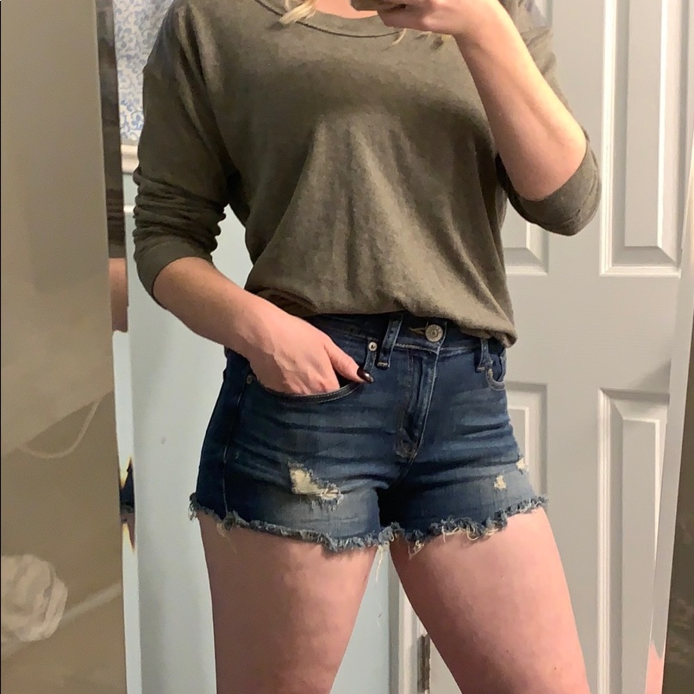 Distressed, high waisted denim shorts